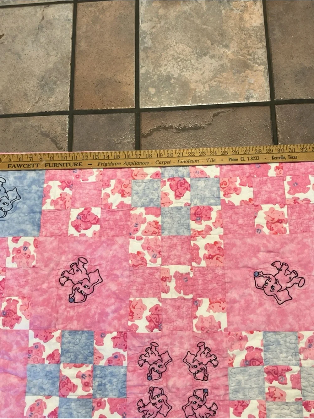Handmade Pink Baby Quilt with Blue Accents